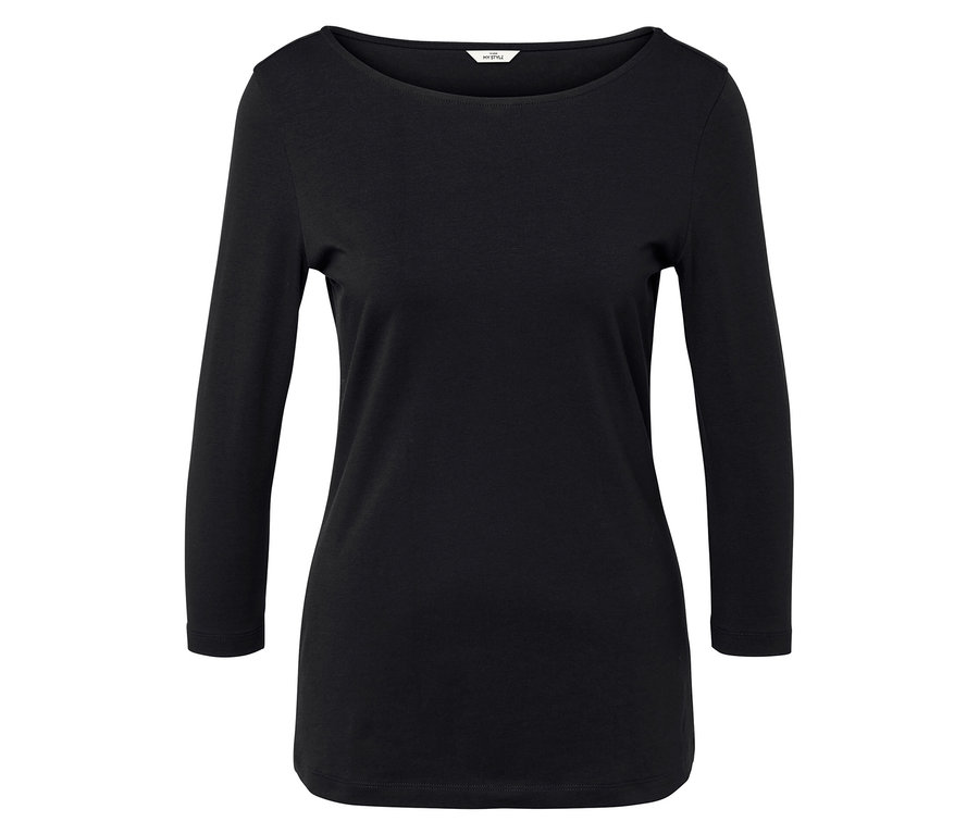Czarna koszulka z rękawami 3/4 i okrągłym dekoltem.