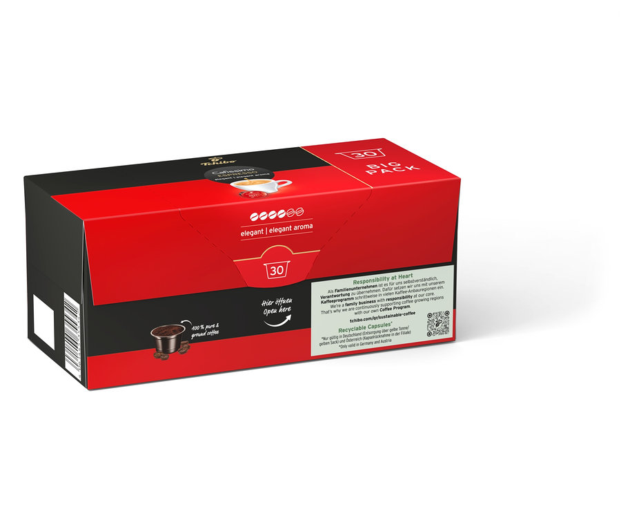 Czerwono-czarne opakowanie Cafissimo Espresso elegant z 30 kapsułkami.