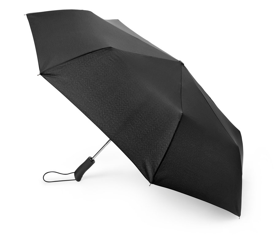 Czarny, kieszonkowy parasol automatyczny.