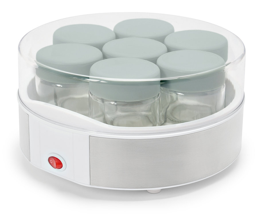 Podgrzewacz do żywności dla niemowląt z kilkoma słoikami w środku.