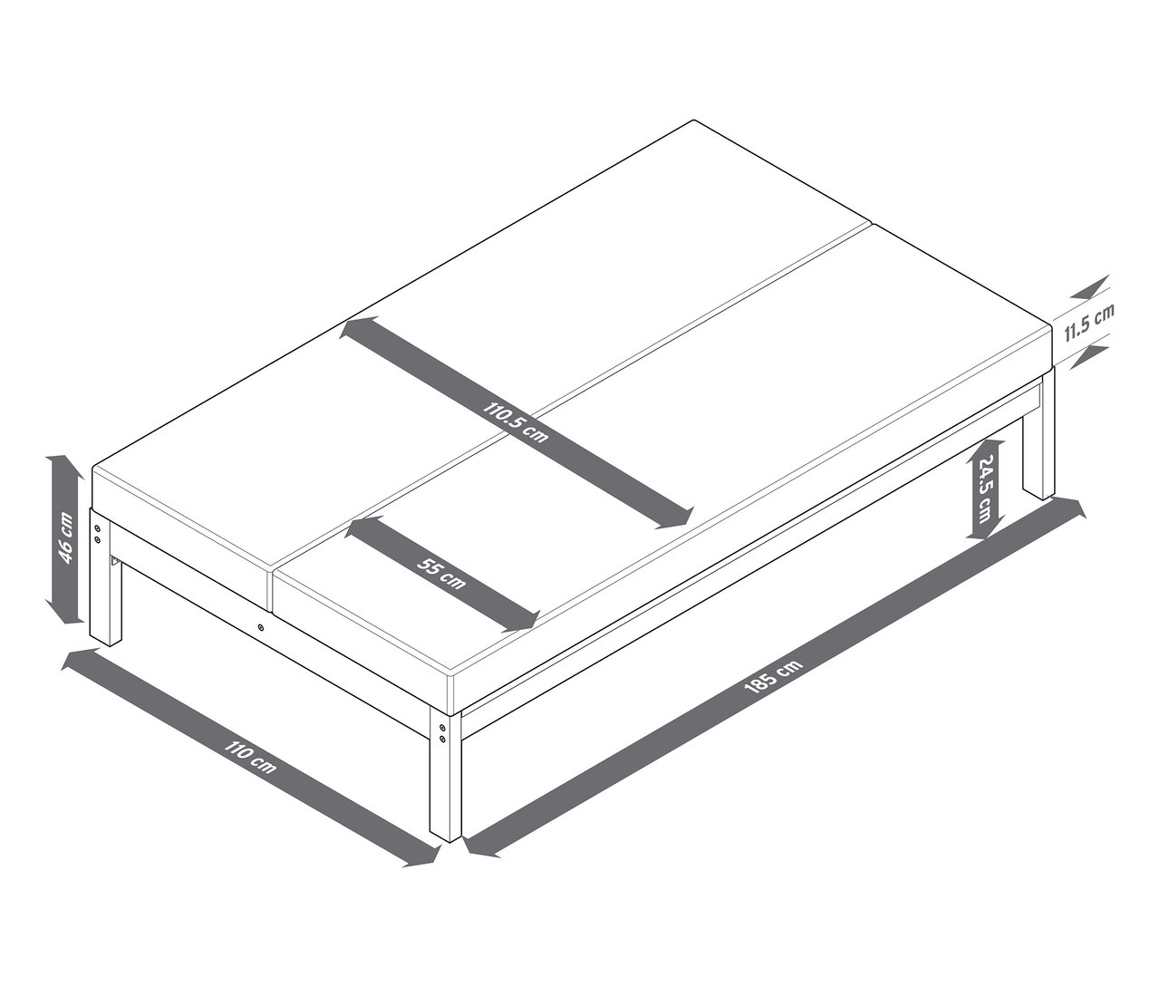 Przedstawiono ławkę ogrodową 2 w 1 – podwójny leżak z wymiarami.