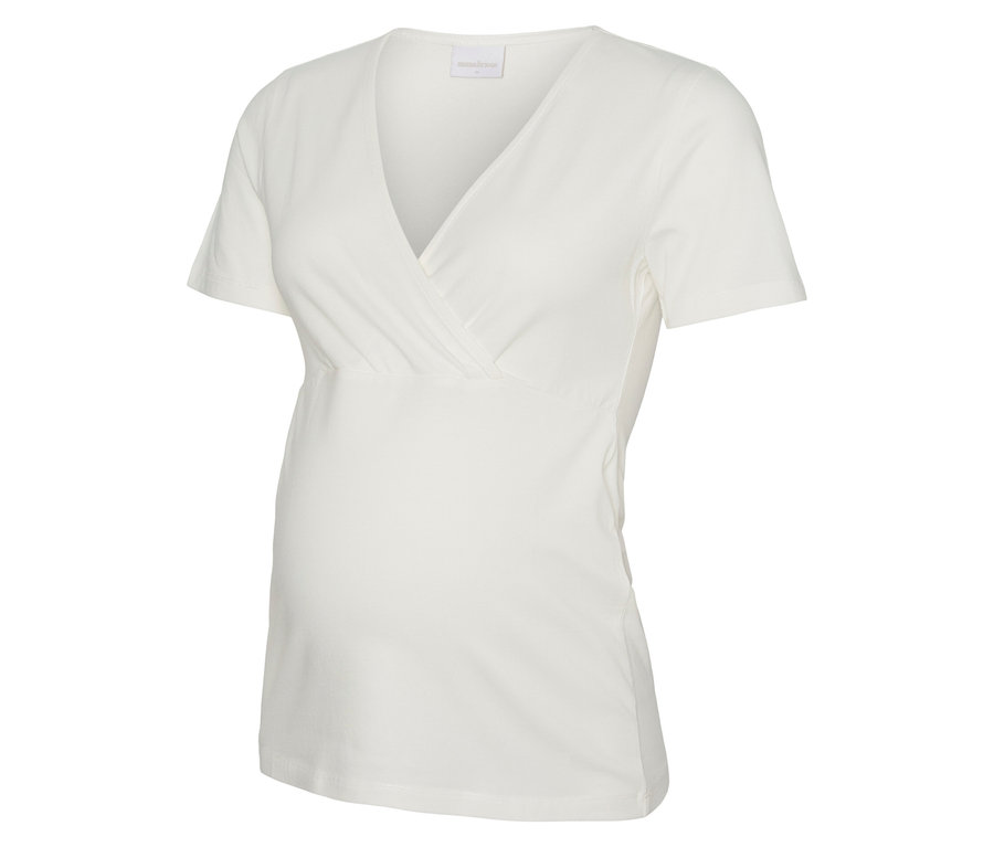 Biała bluzka ciążowa MAMALICIOUS MLKERRIE TESS SS JRS TOP 2F 2-P NOOS z dekoltem w serek.