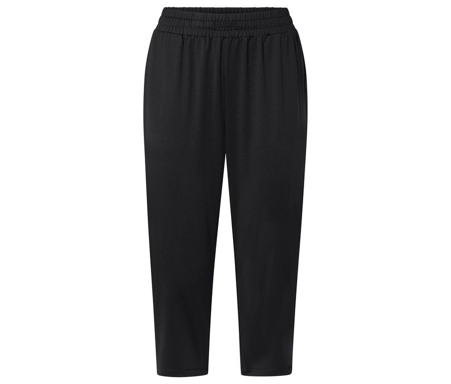 Czarne spodnie materiałowe z elastycznym pasem.