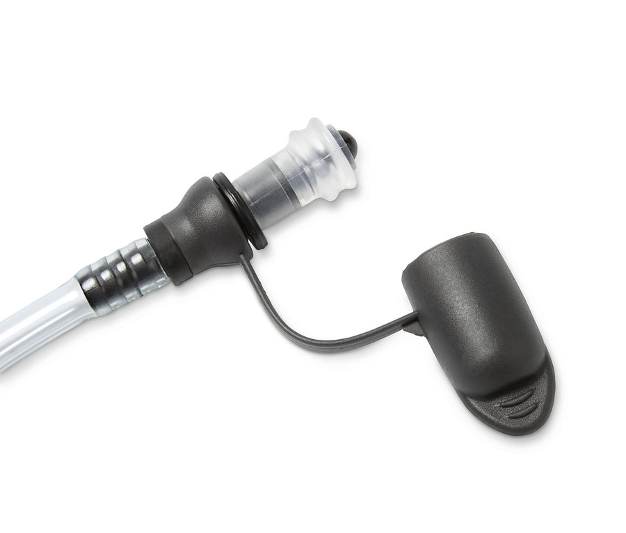 Zbliżenie na szary bukłak o pojemności 2 l z przezroczystym wężykiem.