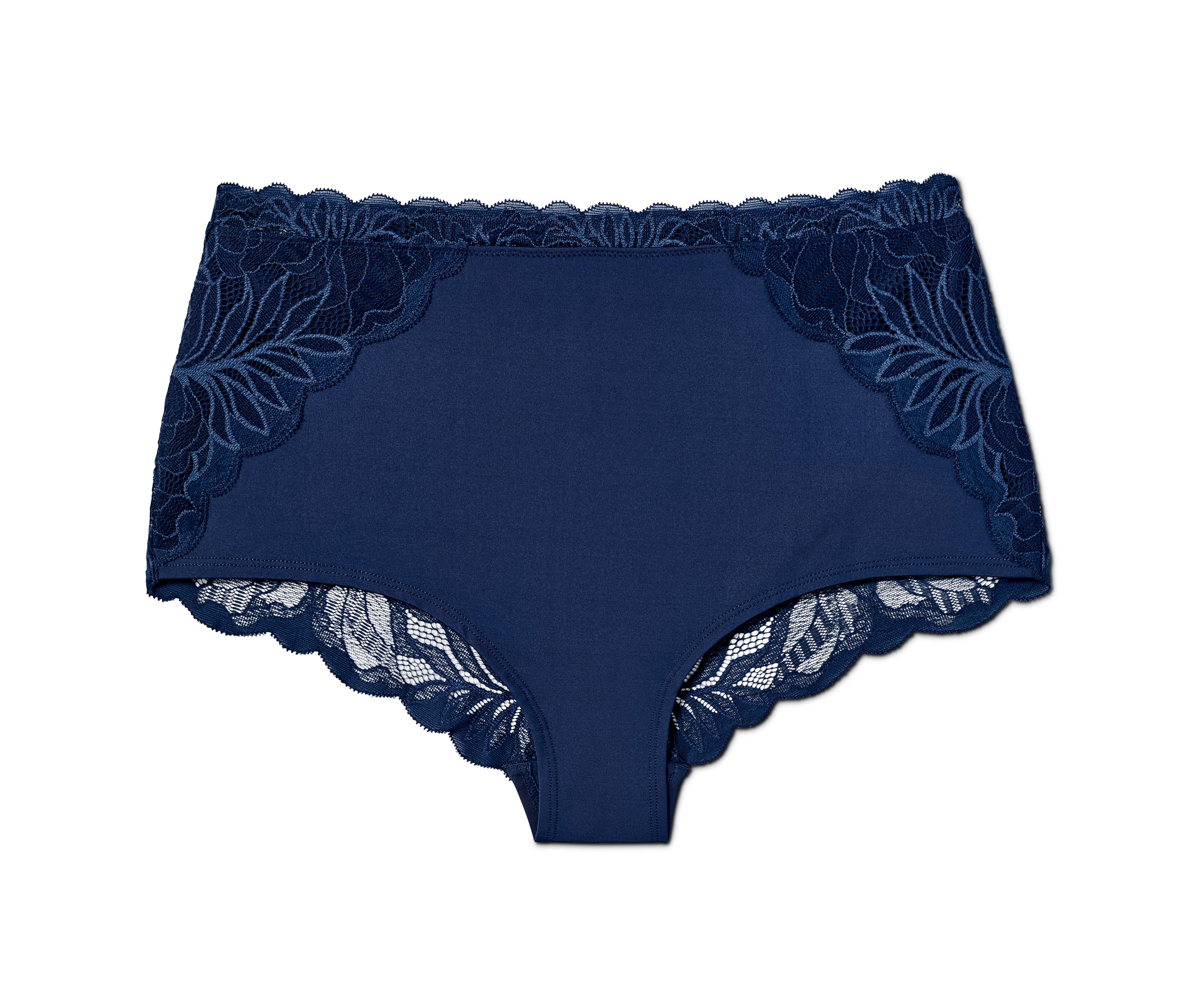 Granatowe figi modelujące sylwetkę z koronką.