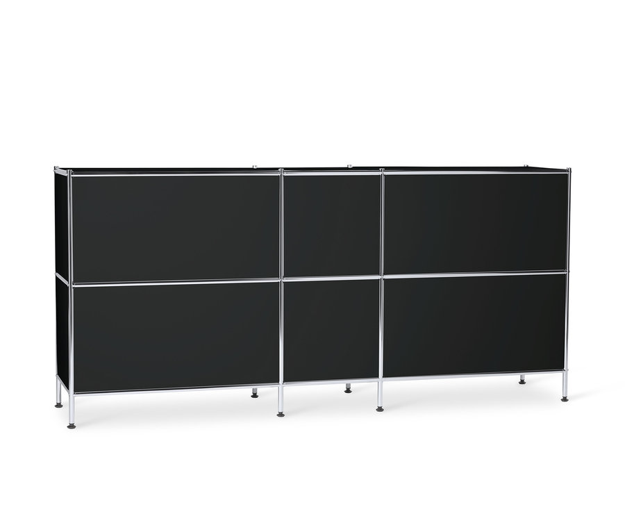 Metalowa szafka typu sideboard »CN3« duża, z 6 komorami z klapami, czarna.
