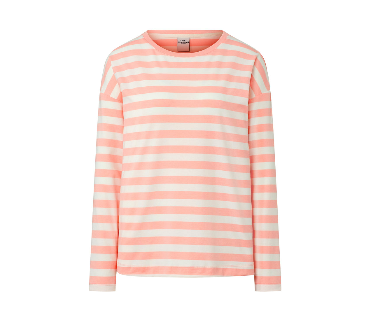 Koszulka funkcyjna z długim rękawem w poziome paski różowo-białe.