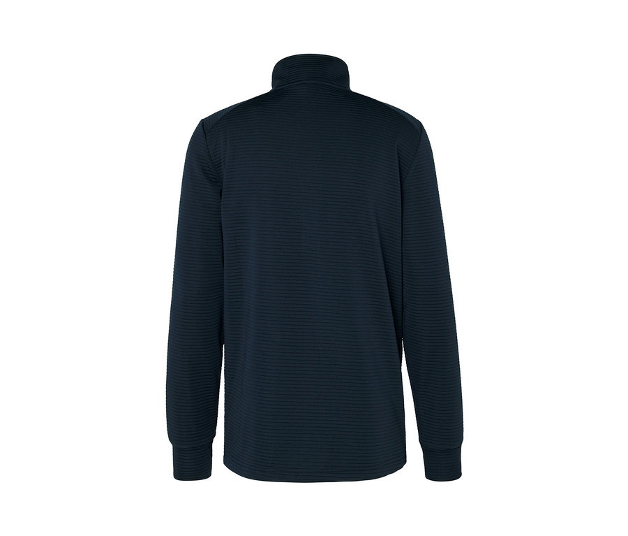 Szczegółowy widok z tyłu granatowej bluzy funkcyjnej.