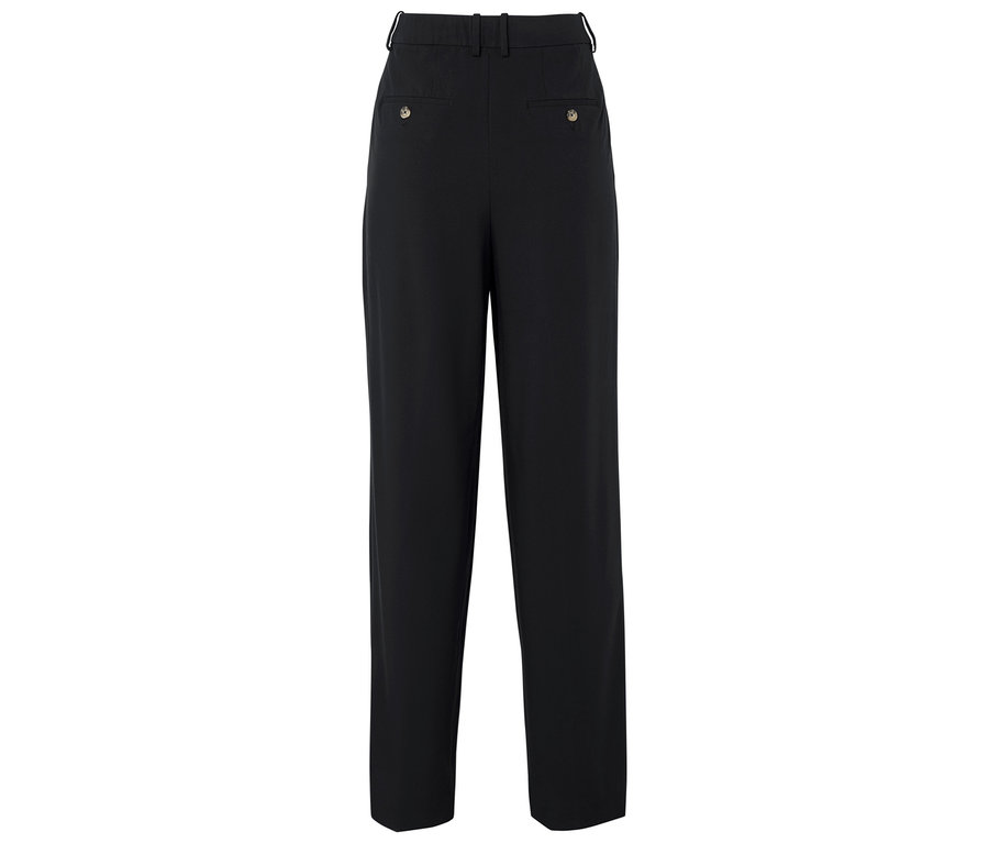 Czarne spodnie z wysokim stanem i guzikami.