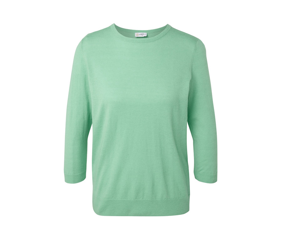 Jasnozielony, cienki sweter z jedwabiem.