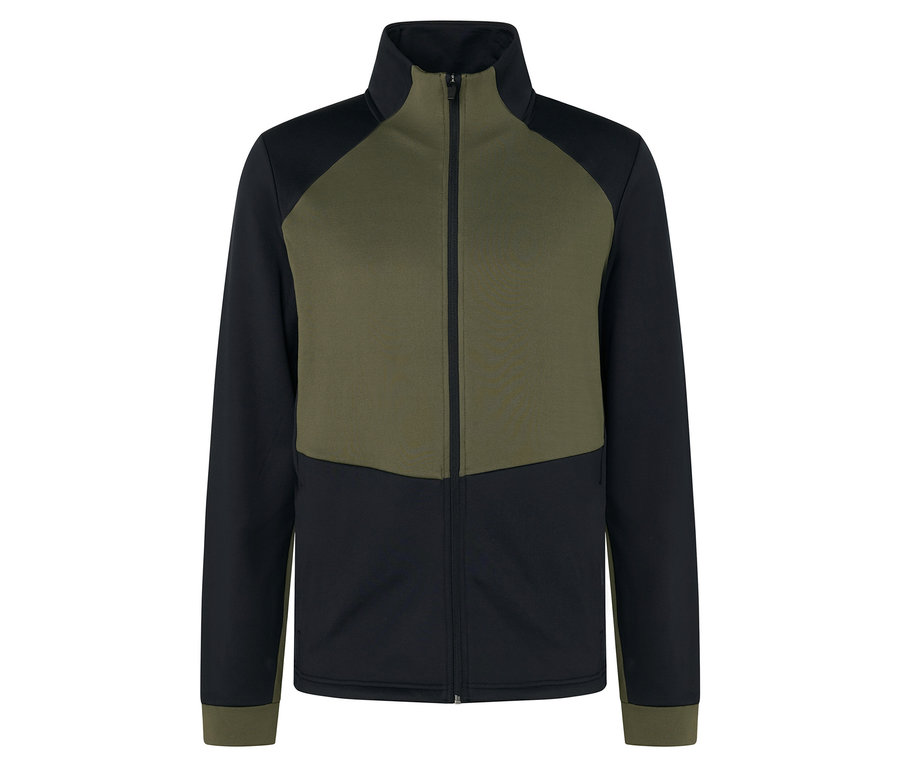 Zielono-czarna kurtka na zamek błyskawiczny.