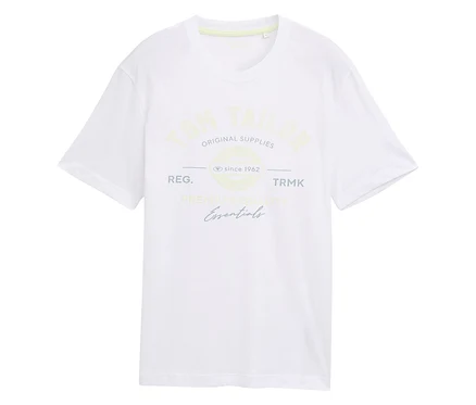 Biały T-shirt z nadrukiem "Tom Tailor Original Supplies" i rokiem założenia 1962.