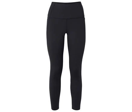 Czarne legginsy z wysokim stanem na neutralnym tle.