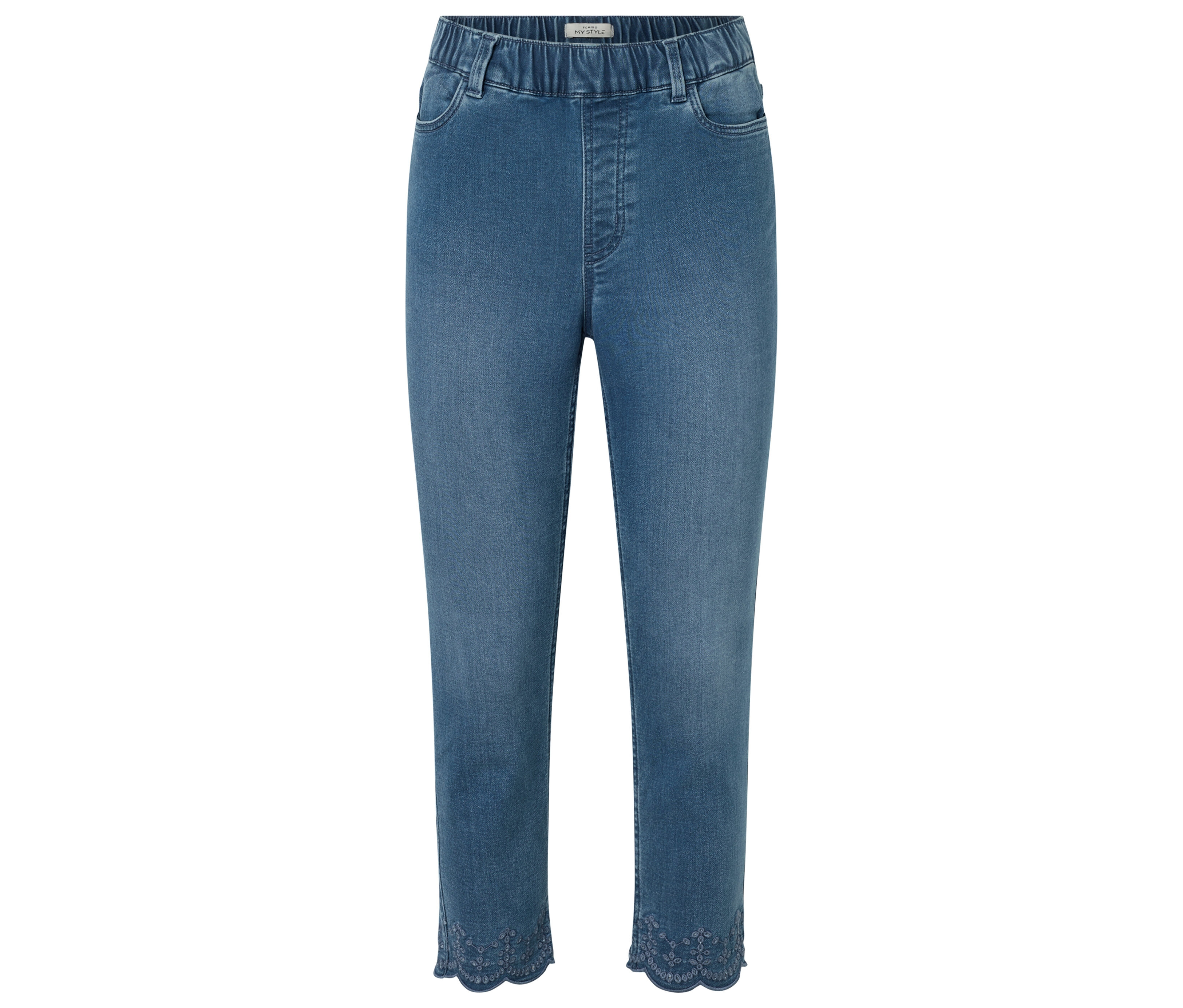 Tchibo - Tregginsy o długości 7/8 z ażurowym haftem- niebieski