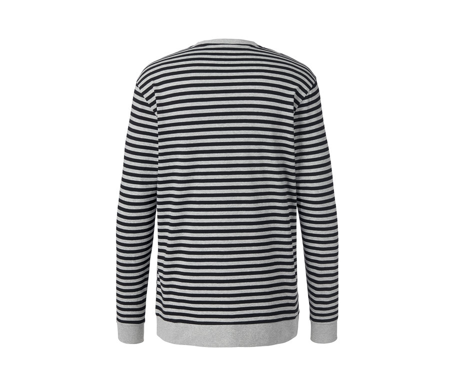 Widok z tyłu piżamy z długim rękawem w szaro-czarne poziome paski.