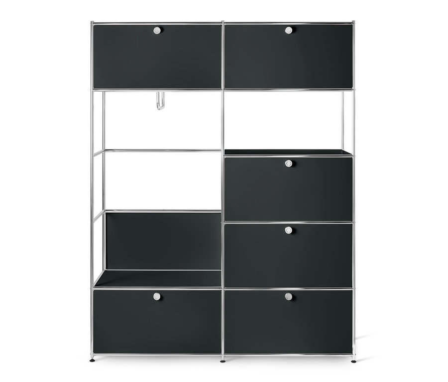 Czarna metalowa szafa »CN3« z półkami i szufladami.