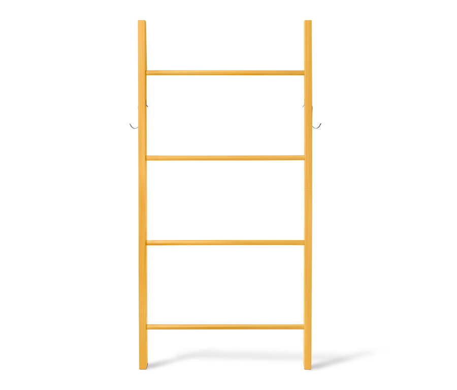 Żółta drabina drewniana z haczykami.