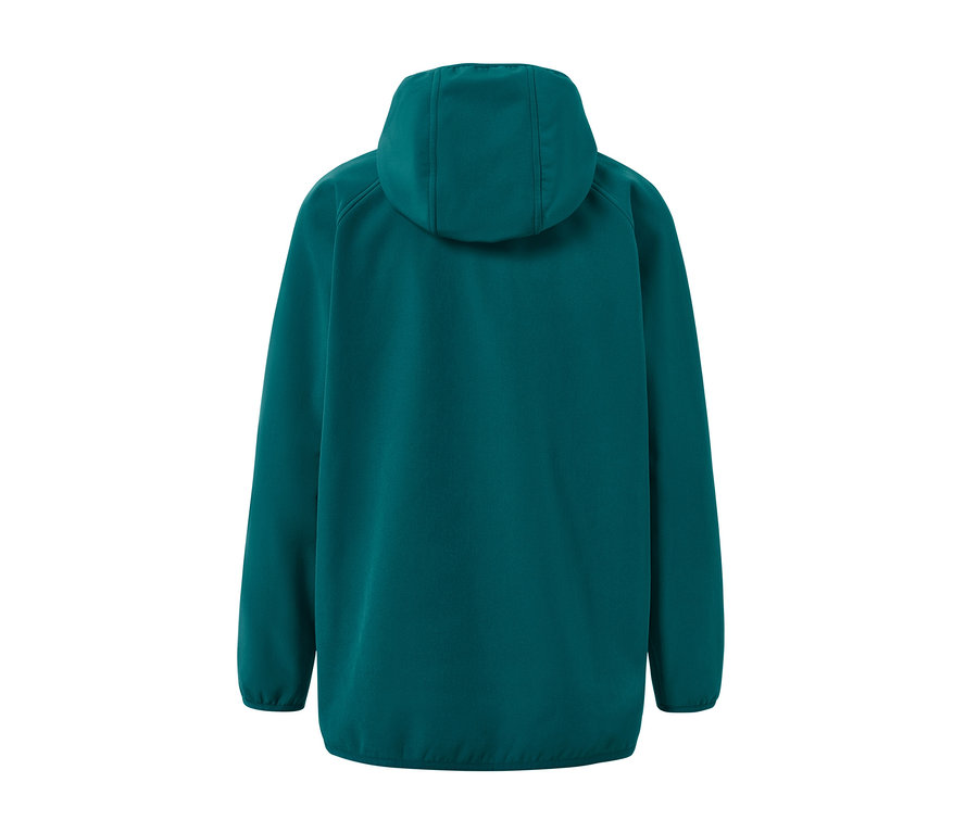 Widok z tyłu kurtki softshell z kapturem.