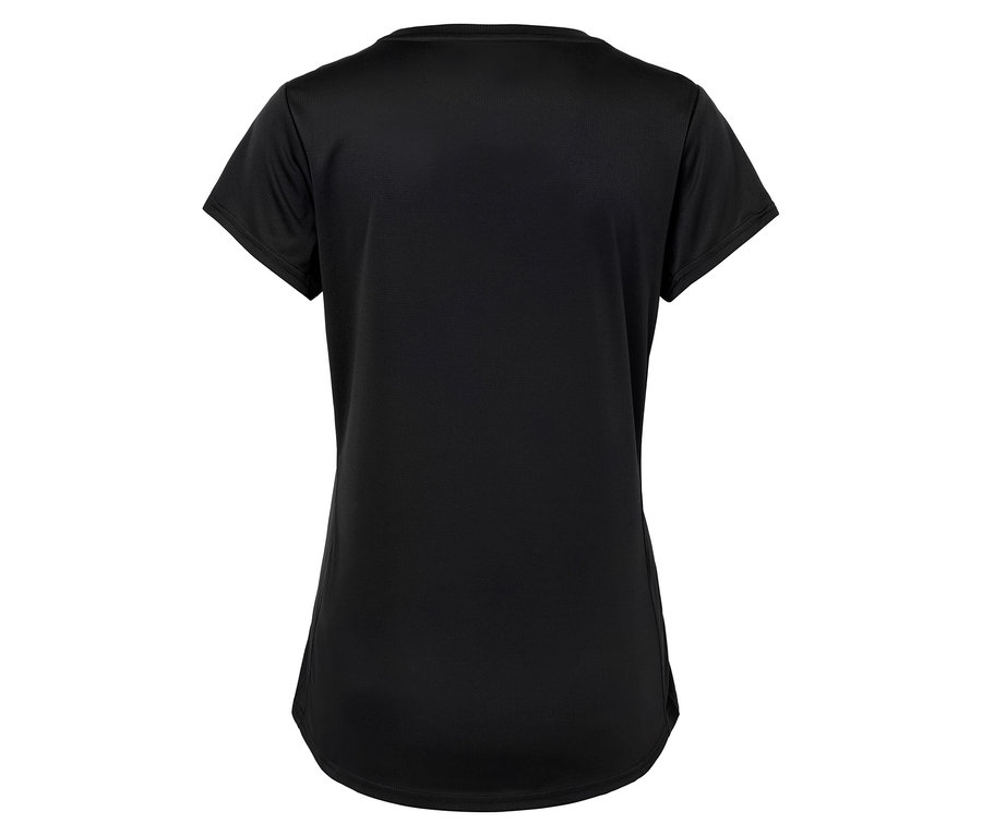 Czarna koszulka z krótkim rękawem, widok z tyłu.