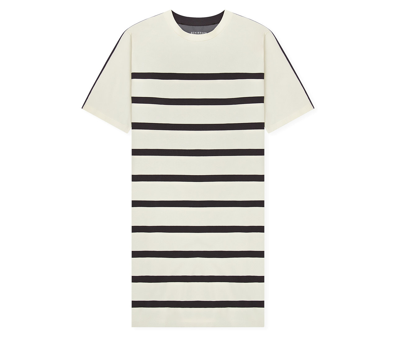 Biała koszulka z czarnymi poziomymi paskami.