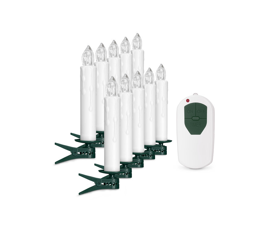 Zestaw 10 sztuk świeczek LED na choinkę z pilotem.