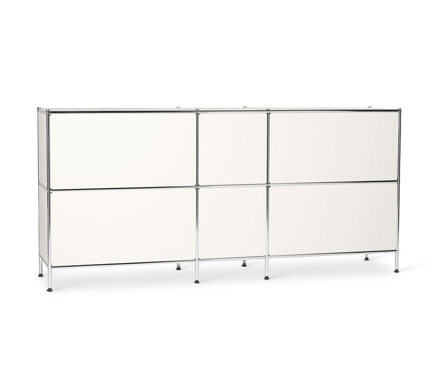 Biała metalowa szafka typu sideboard »CN3« duża, z 6 komorami z klapami.