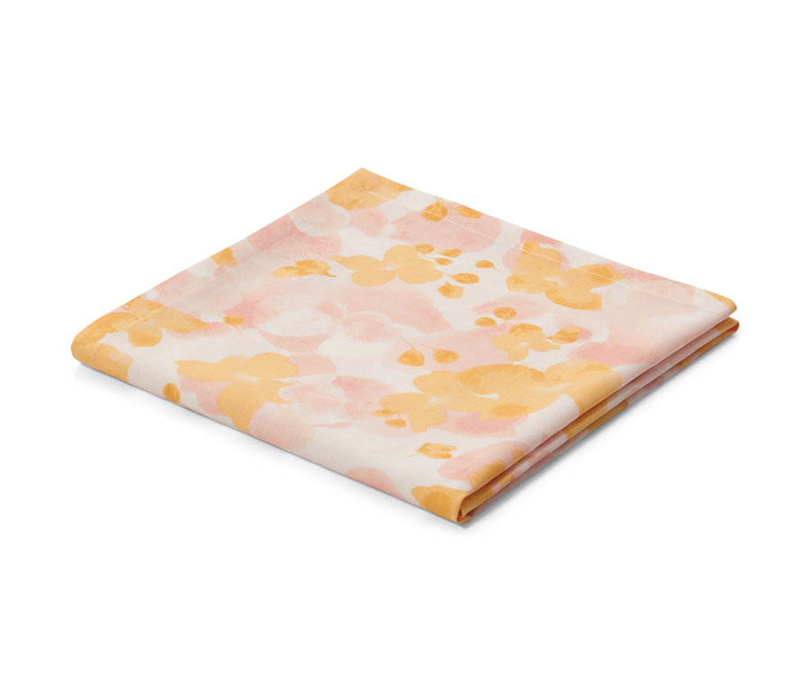 Złożony kwadratowy obrus ogrodowy, ok. 90 x 90 cm, we wzory kwiatowe.