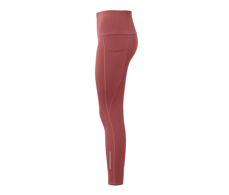 Zbliżenie na legginsy sportowe w kolorze terakoty.
