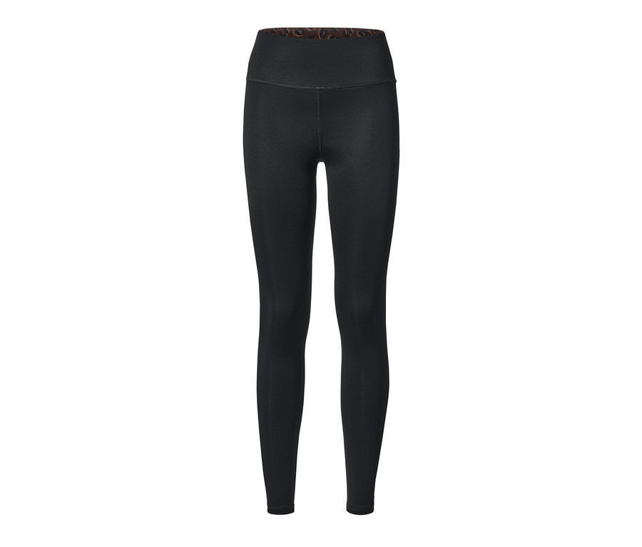 Czarne, dwustronne legginsy sportowe.
