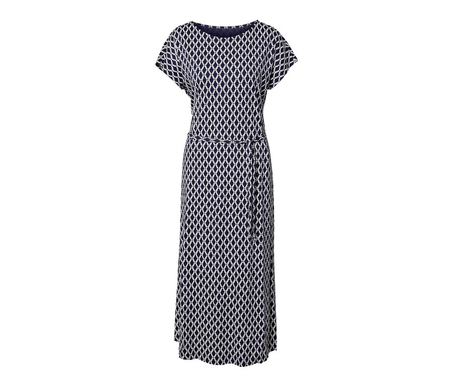 Wzorzysta sukienka dżersejowa.