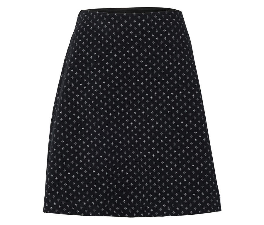Czarna spódnica z drobnym białym wzorem.