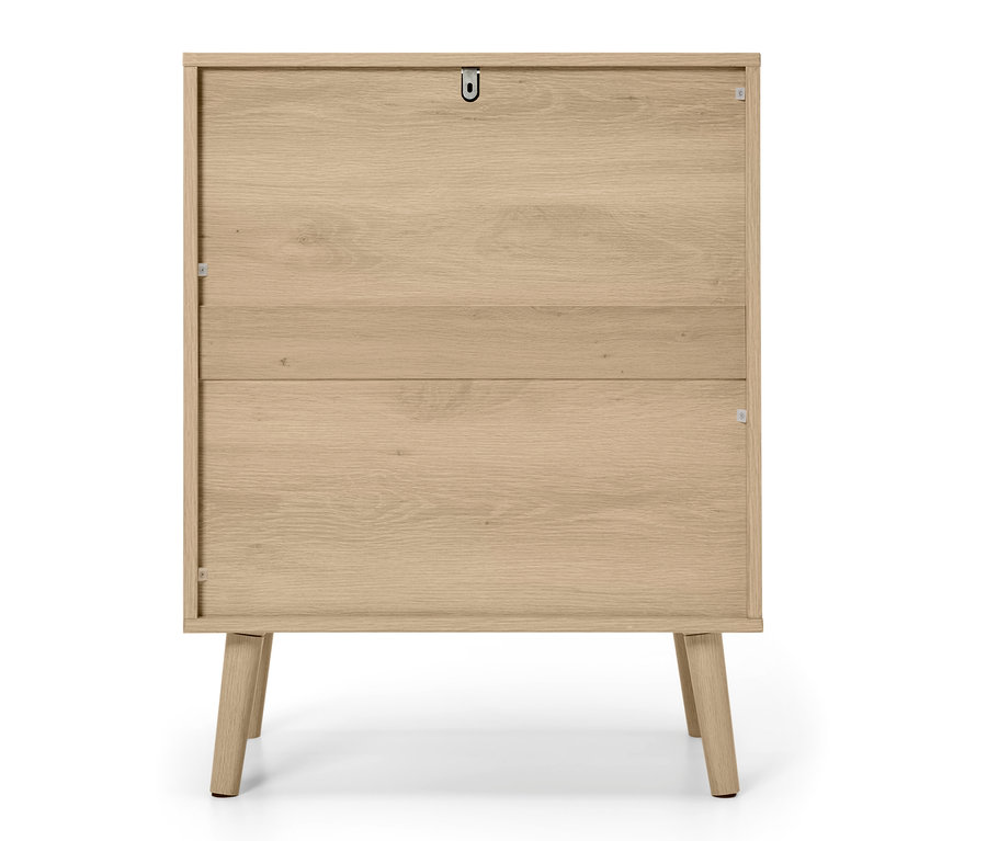 Beżowa komoda z czterema nogami.