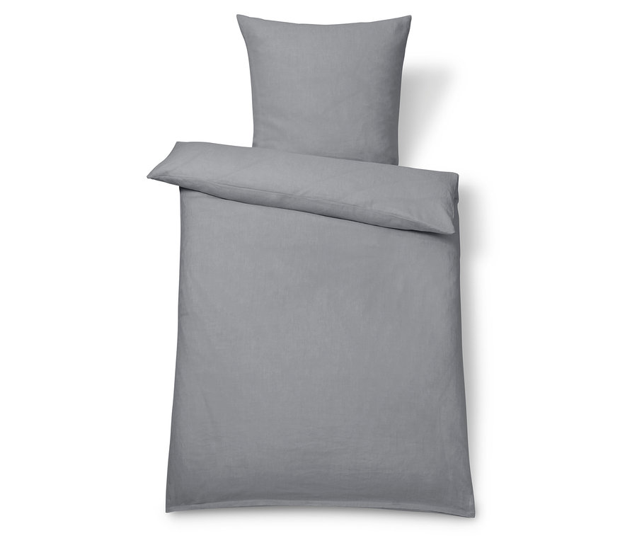 Szara pościel lniana w dużym rozmiarze z poduszką.