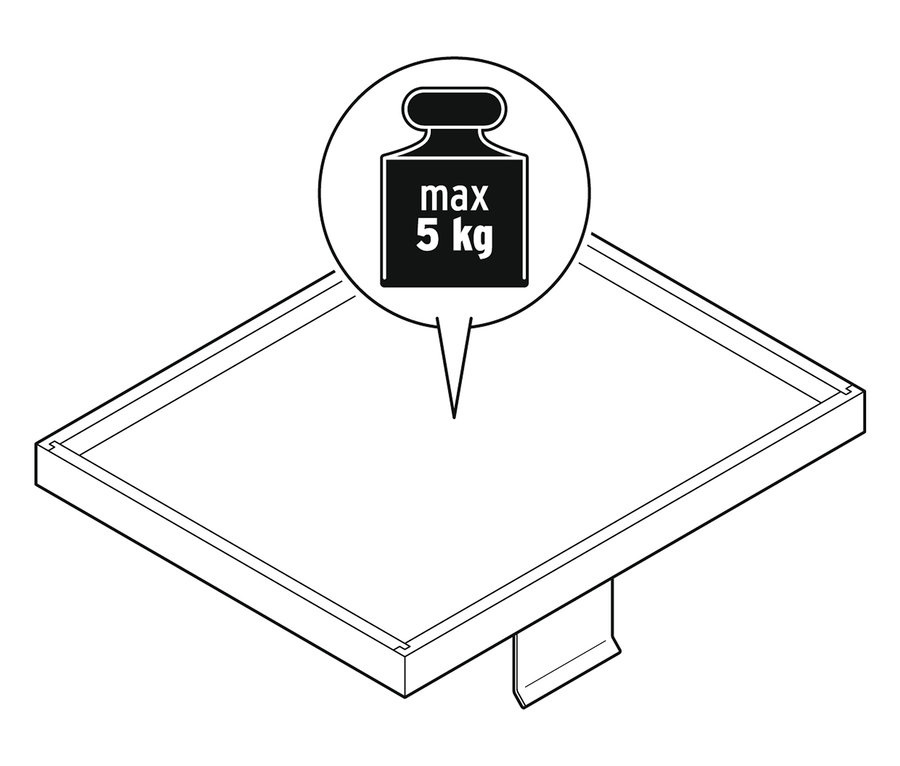 Rysunek półki o maksymalnej nośności 5 kg.