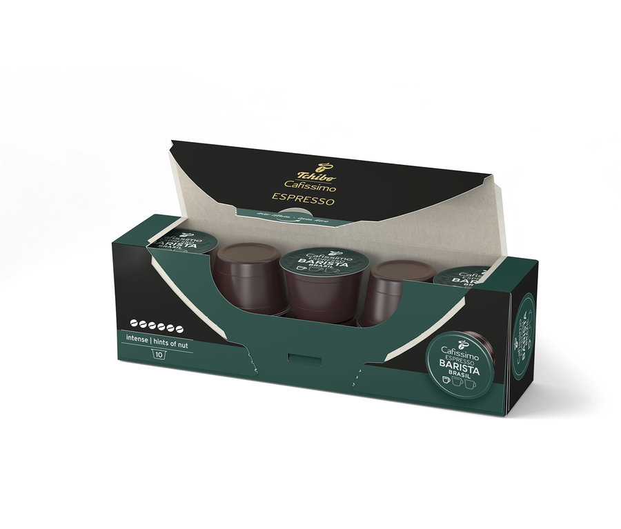 Otwarte opakowanie kapsułek Cafissimo Barista Espresso Brasil.
