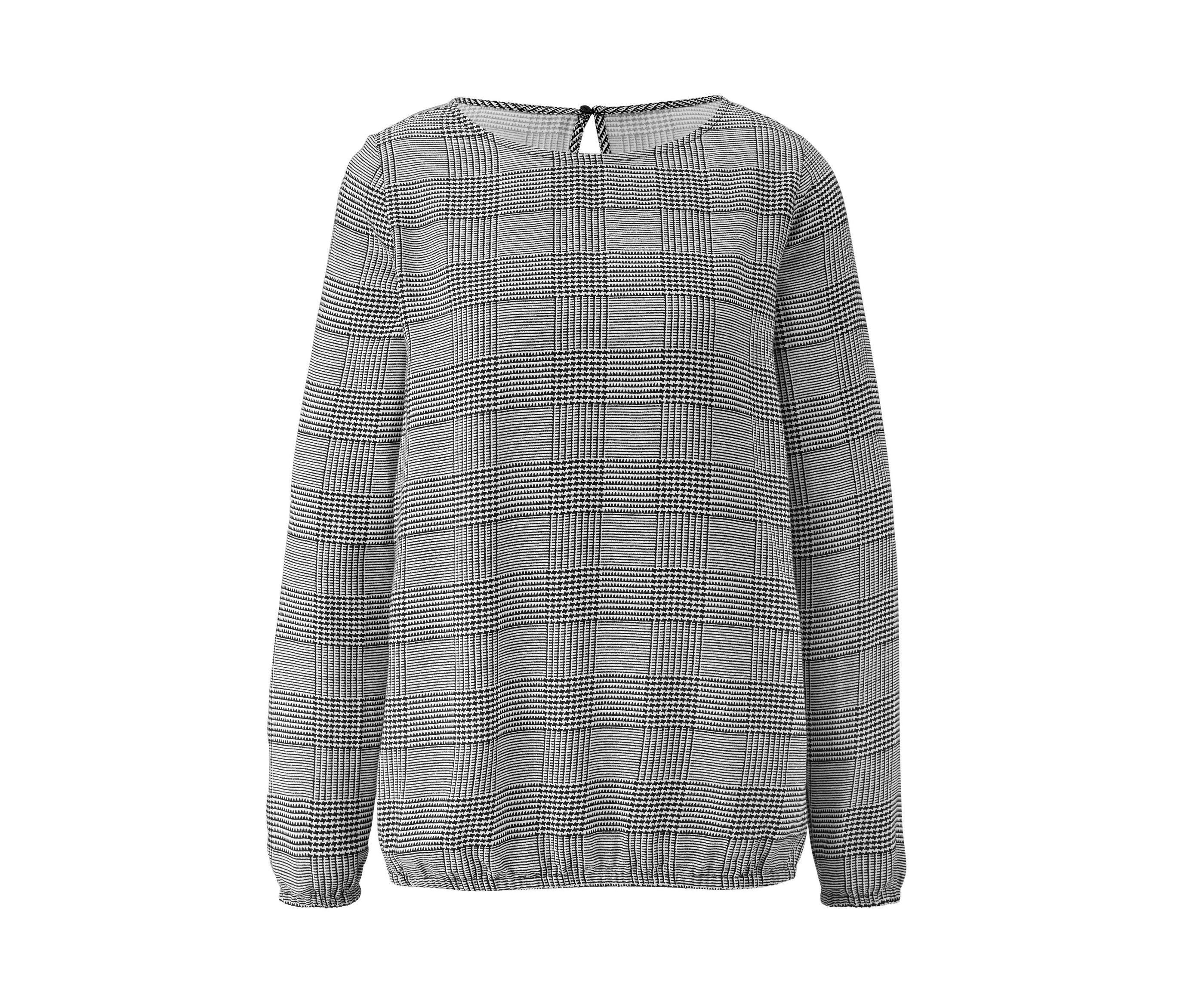 Elastyczna bluzka damska z długim rękawem w kratę.