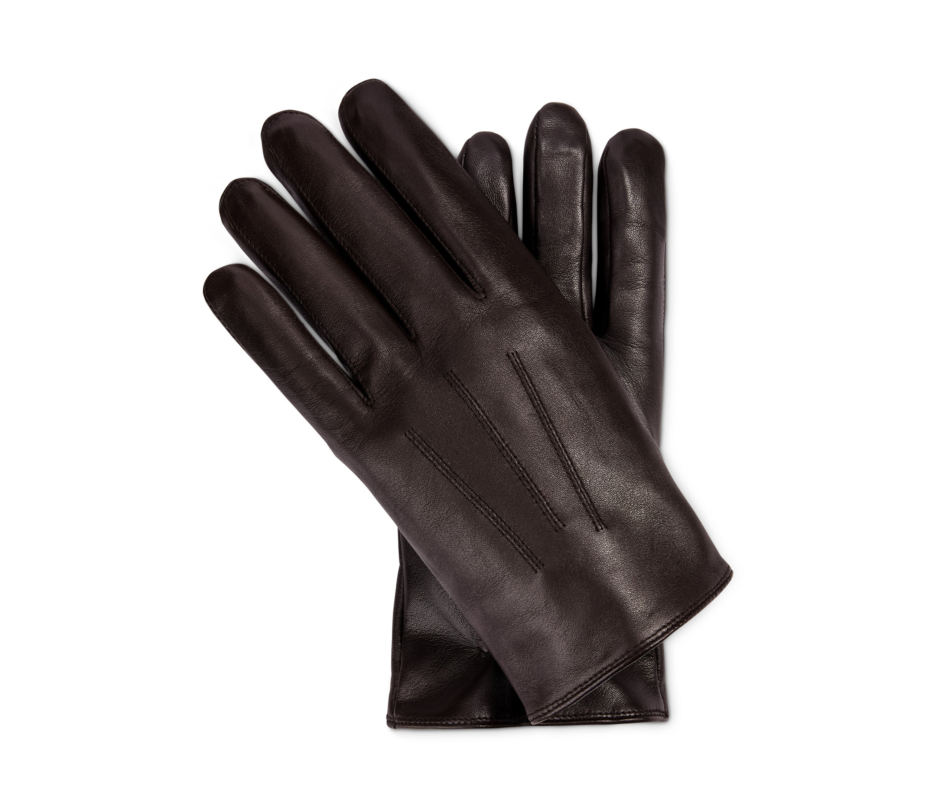 Skórzane, męskie rękawiczki leżą na sobie.