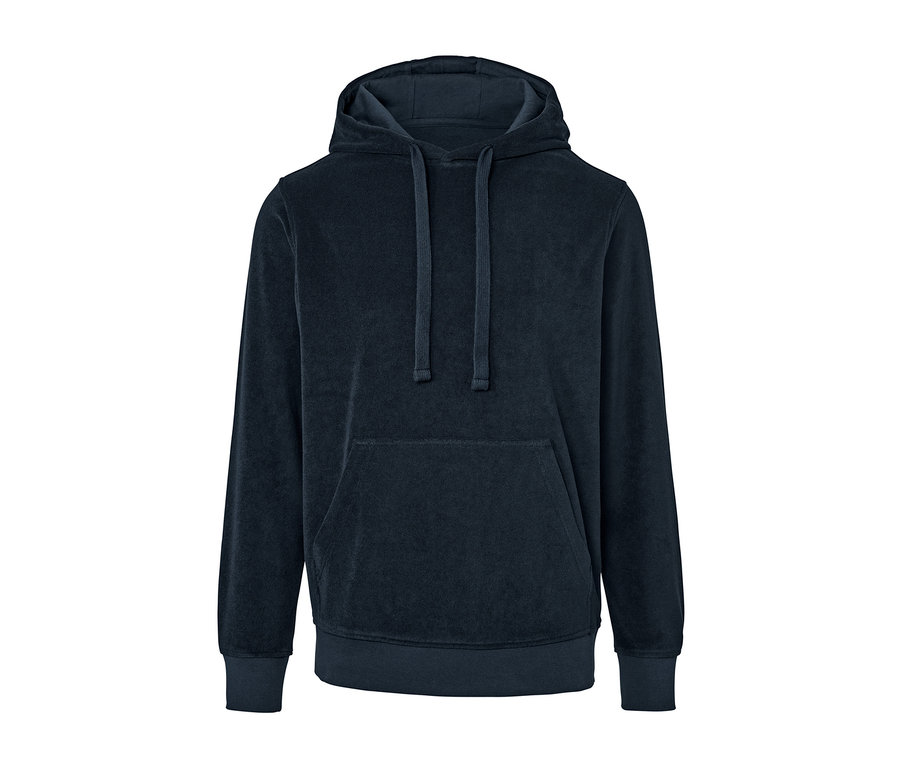Granatowa bluza z kapturem z tkaniny frotte.