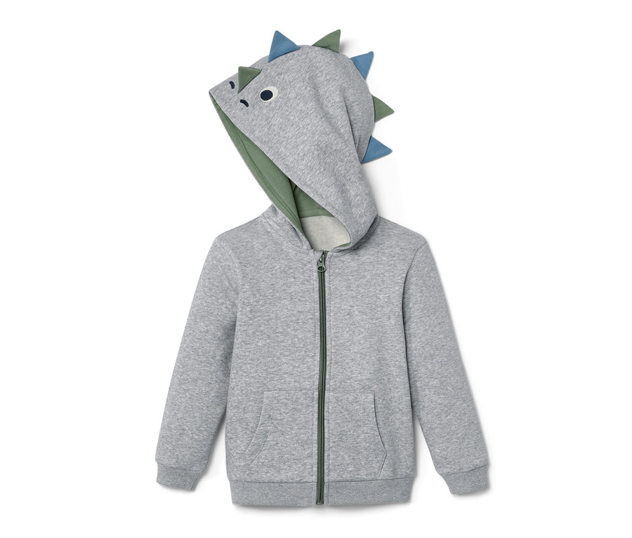 Szara bluza dresowa z kapturem z motywem grzbietu dinozaura.