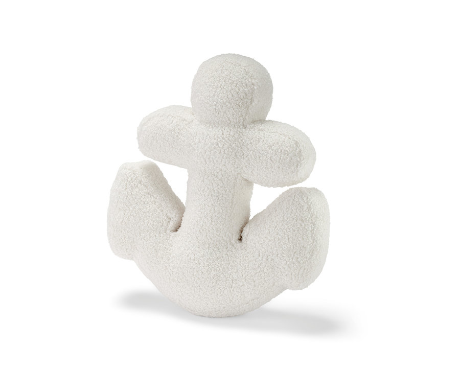 Biała poduszka dekoracyjna „Kotwica” na białym tle.