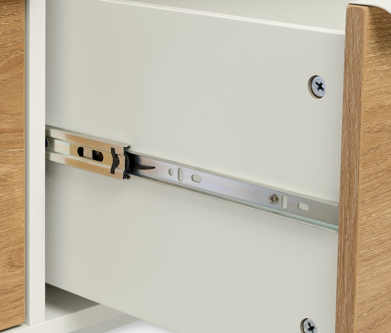 Szczegół otwartej szuflady ławki »LEEG«.