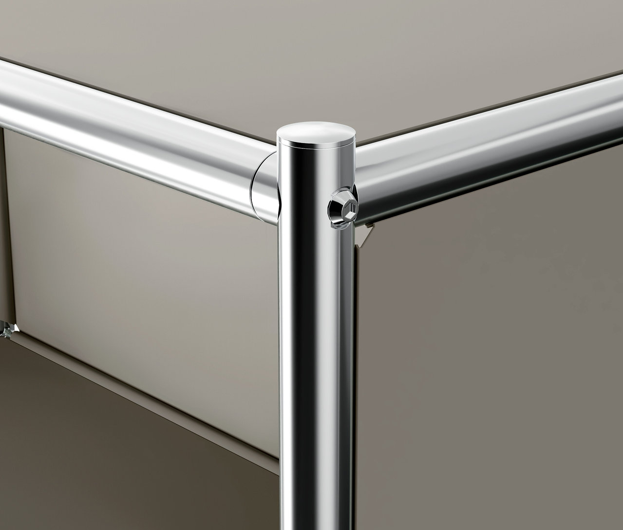 Fragment kontenera na kółkach „CN3” z 3 szufladami, jasnoszary.