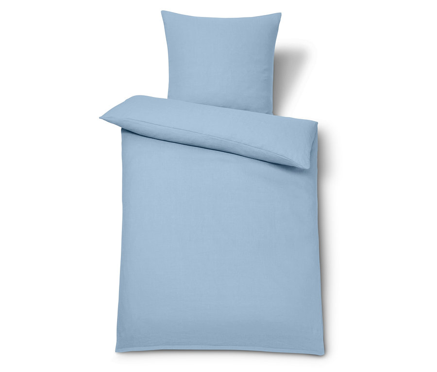 Jasnoniebieska pościel lniana, rozmiar standardowy.