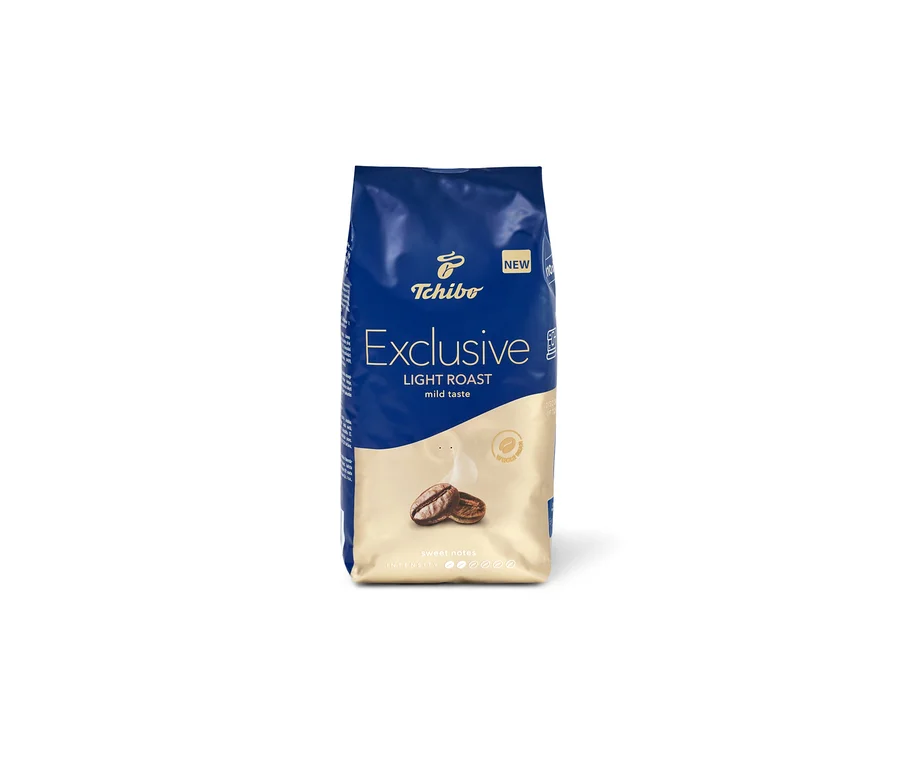 Opakowanie kawy ziarnistej Tchibo Exclusive Light Roast, 1kg.