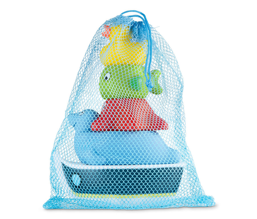 Zabawki do kąpieli - zwierzątka do pryskania wodą, 5 sztuk w niebieskiej siatce.