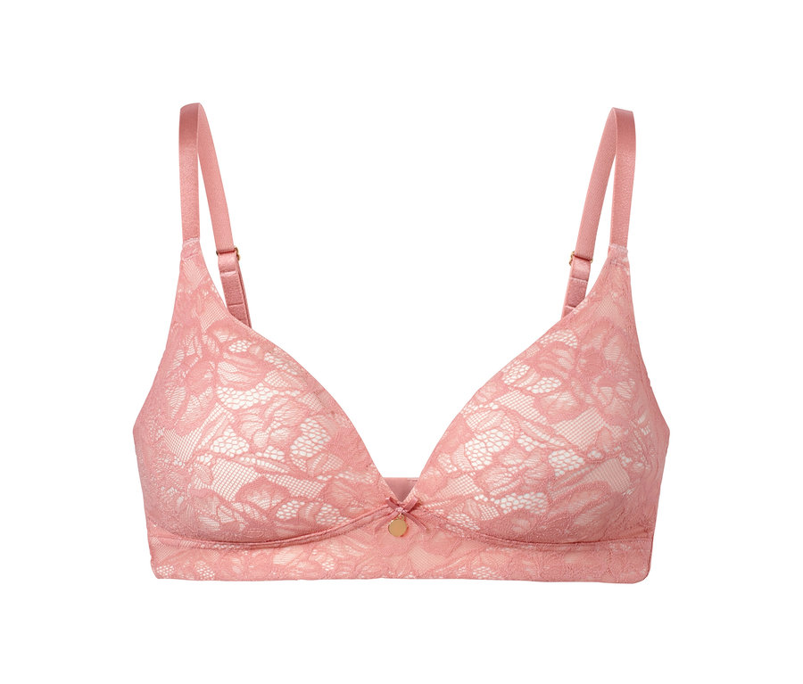 Różowy, miękki biustonosz premium z kwiatową koronką.