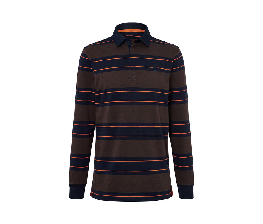 Koszulka polo z długim rękawem w brązowo-granatowe paski.