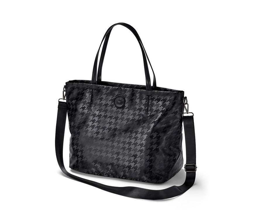 Czarna torba shopperka w pepitkę.