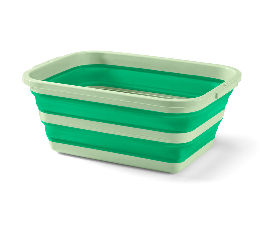 Zielony, składany kosz na pranie i do mycia.