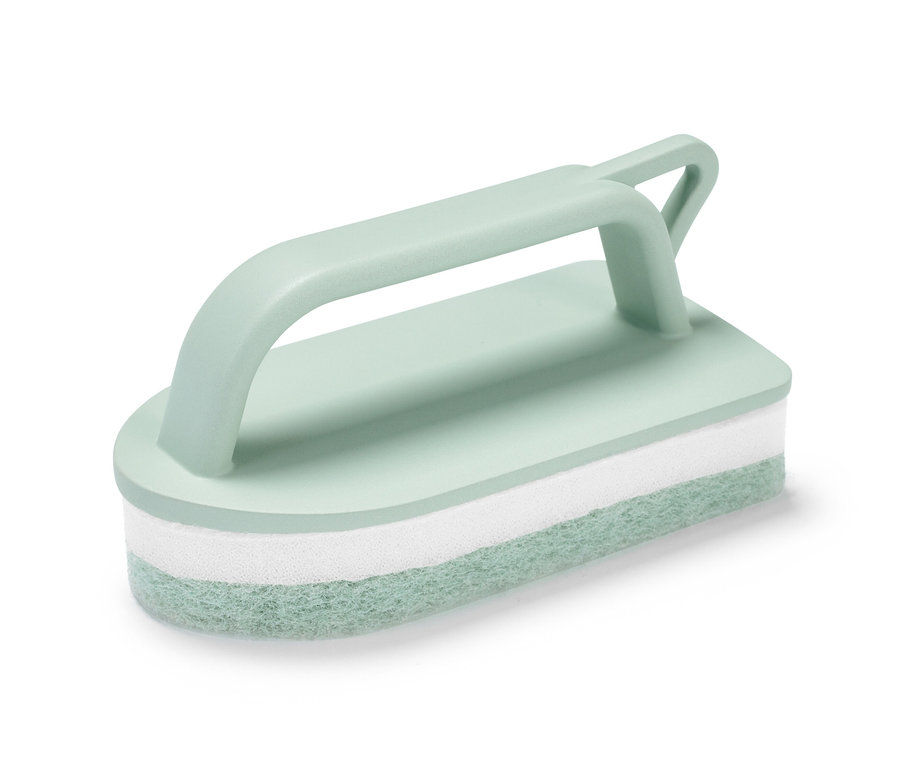 Jasnozielona myjka do płytek z białą gąbką pośrodku.